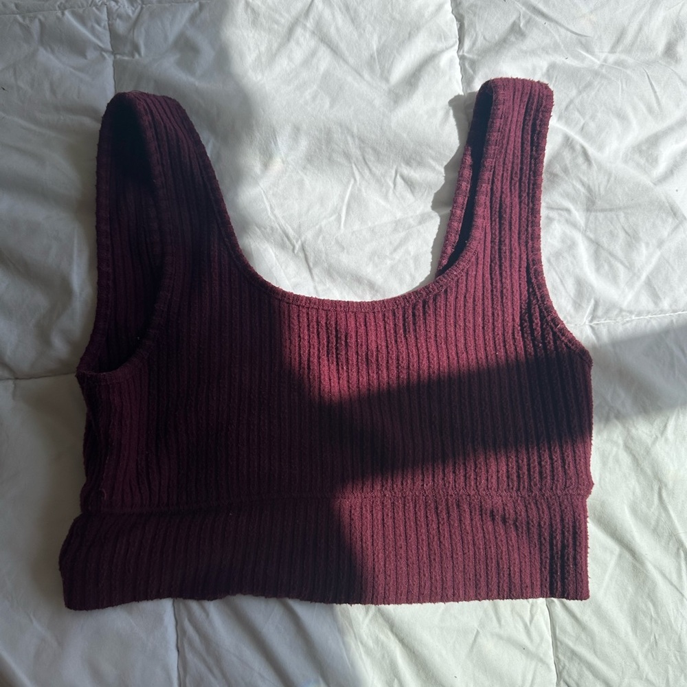 Red Ribbed Crop Tank Top